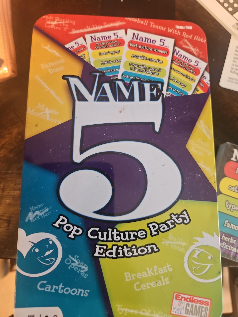 Name 5 Pop Culture Party Edition Card Game - Blue, Purple, Yellow